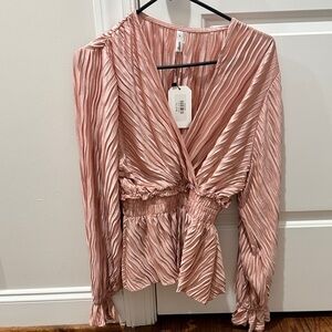 glam Pleated Wrap Blouse in Blush Pink